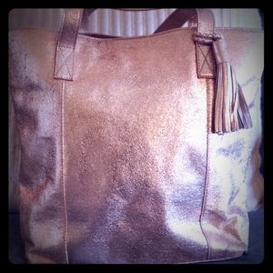 Rose Gold Leather Metallic Tote Bag